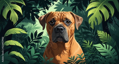 Portrait fossa on shaded jungle ground background illustration