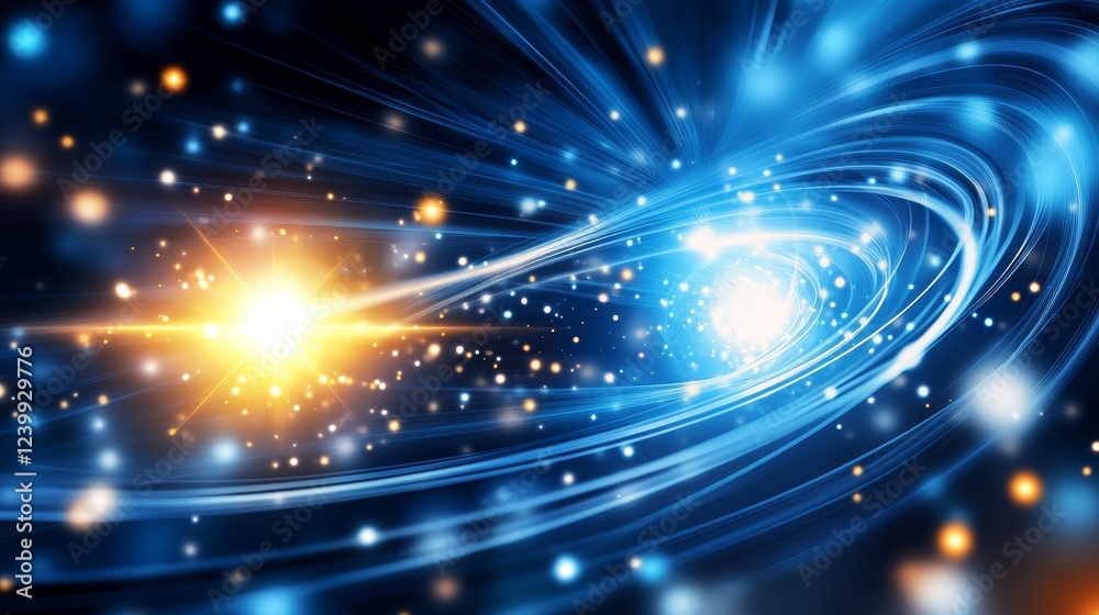 Obraz premium Vibrant cosmic swirl with bright stars and glowing particles, illustrating the beauty of space