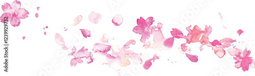 水彩画。水彩タッチの春の桜ベクターイラスト。春の満開の桜背景。かわいい桜の花びら。Watercolor painting. Spring cherry blossom vector illustration with watercolor touch. Spring cherry blossom background in full bloom. Cute cherry petals.