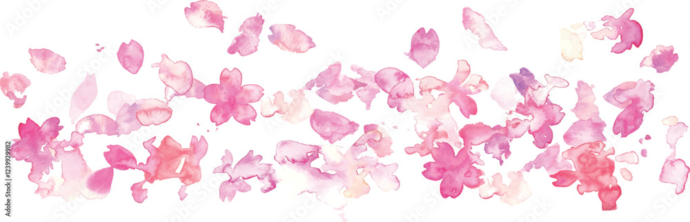 Obraz premium 水彩画。水彩タッチの春の桜ベクターイラスト。春の満開の桜背景。かわいい桜の花びら。Watercolor painting. Spring cherry blossom vector illustration with watercolor touch. Spring cherry blossom background in full bloom. Cute cherry petals.