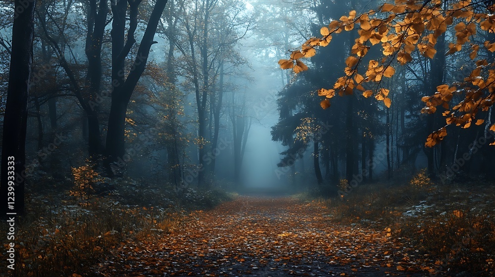 Obraz premium A Path Through a Misty, Autumnal Forest