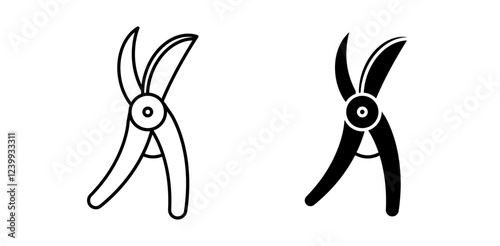 Secateurs icon pack in flat and thin liner vectors graphic for ui designs