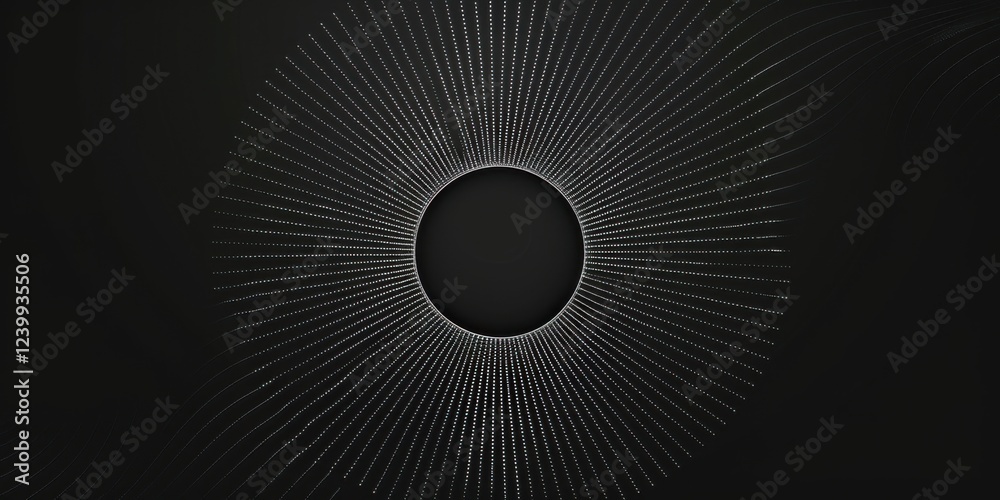 A serene minimalist graphic against a solid black background, Isolated light radial lines and fine dot patterns centrally positioned, Modern minimalist style A serene minimalist graphic against a solid black background, Isolated light radial lines and fine dot patterns centrally positioned, Modern minimalist style