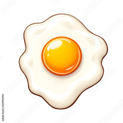 A cartoonish fried egg with a perfectly round, bright yellow yolk