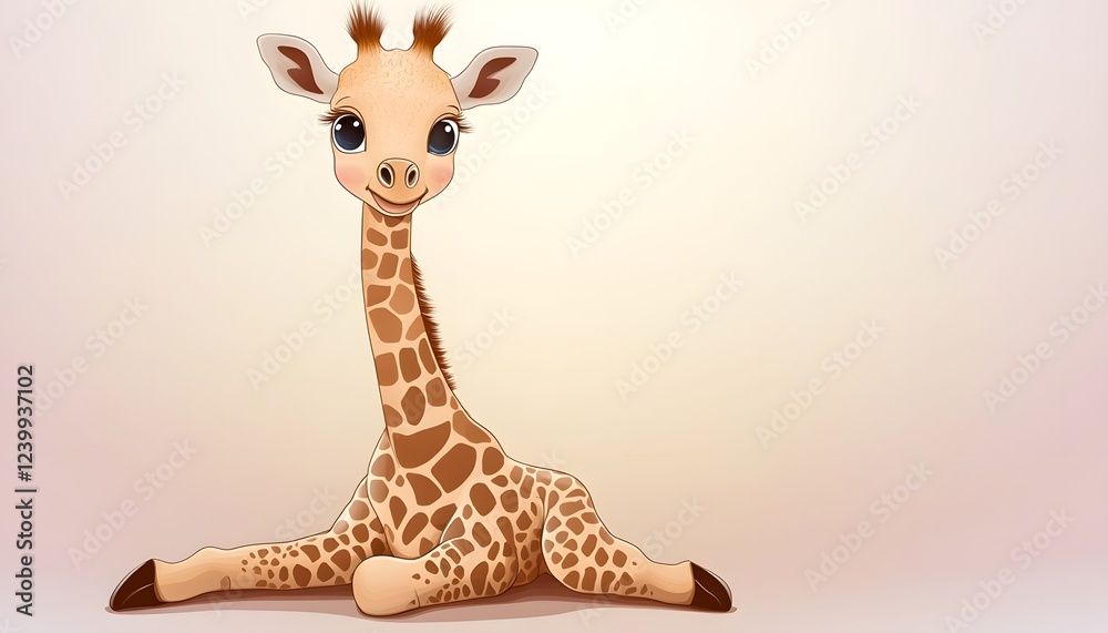 Obraz premium Adorable Baby Giraffe Sitting Calmly On The Ground