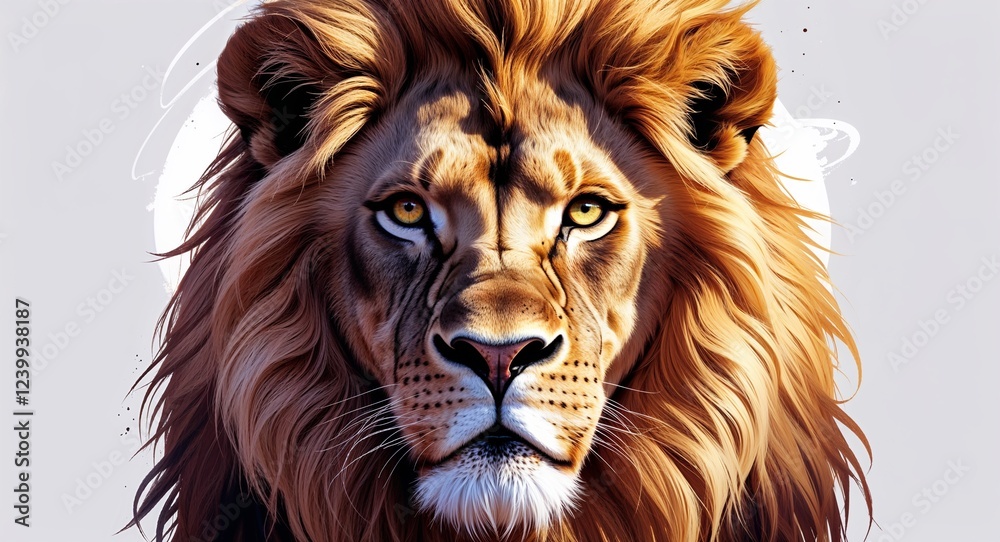 Fototapeta premium Portrait powerful lion majestic on plain white background illustration