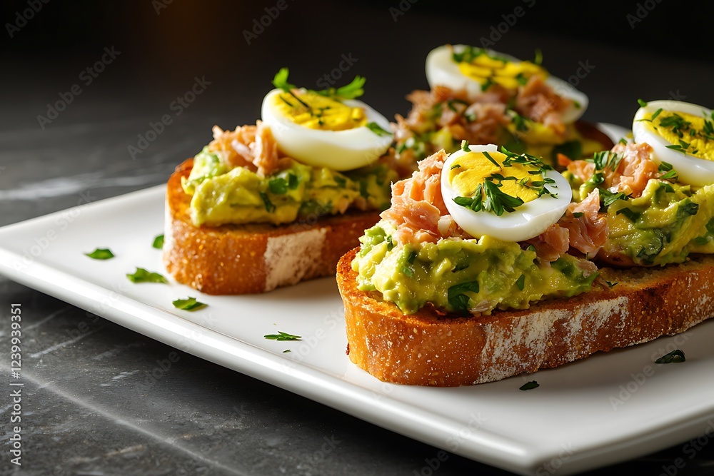 there are two pieces of bread with eggs and avocado on them there are two pieces of bread with eggs and avocado on them