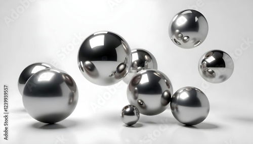 Spheres in the light: An array of reflective metal spheres scattered, showing light play on surfaces, with a hint of a metallic sheen.