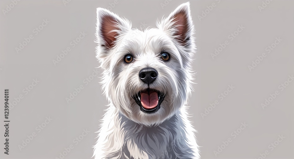 Portrait white West Highland terrier excited on plain white background illustration Portrait white West Highland terrier excited on plain white background illustration