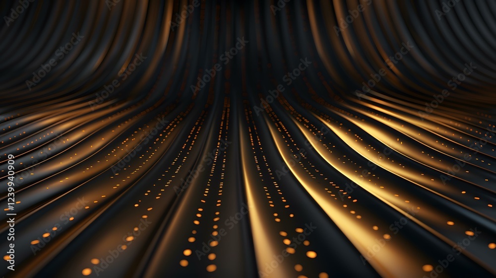 The image shows a dark, abstract background of flowing, curved lines with small, glowing orange dots interspersed along them. The image shows a dark, abstract background of flowing, curved lines with small, glowing orange dots interspersed along them.