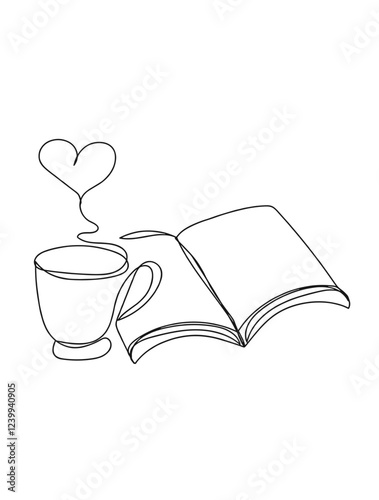 Minimalist Line Drawing of a Book and Coffee  
