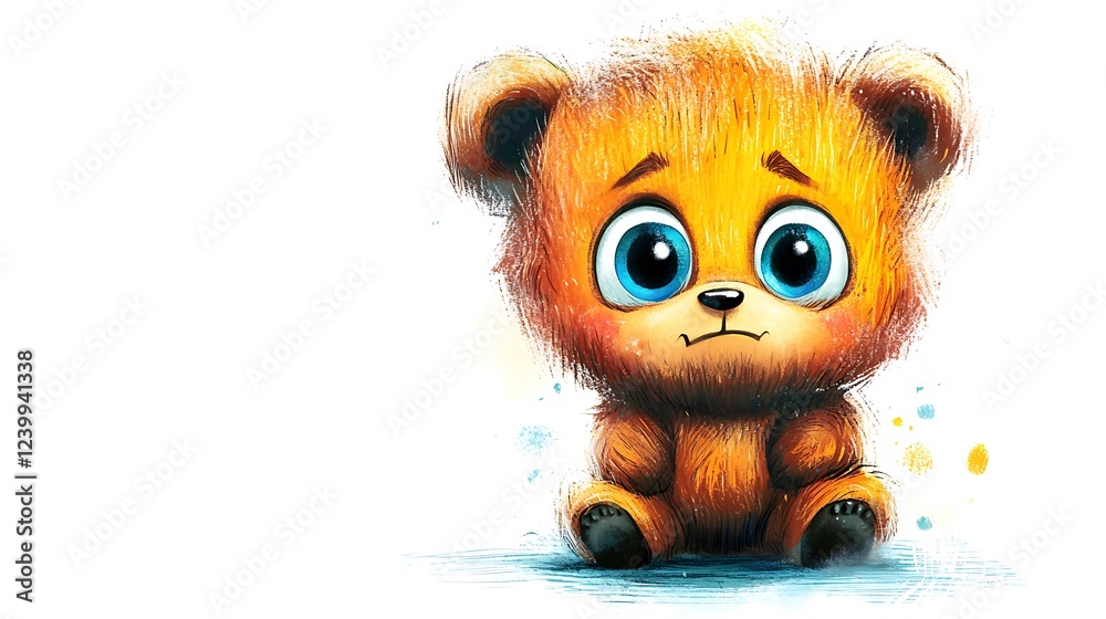 Fototapeta premium there is a drawing of a small brown bear with big eyes