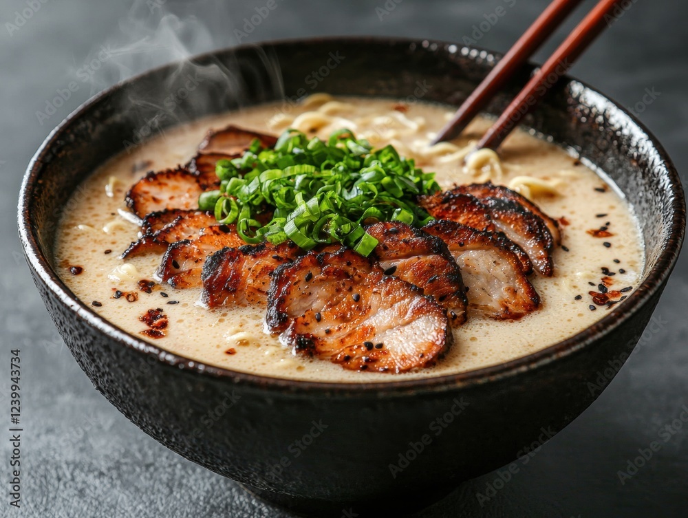 Delicious bowl of ramen noodles with chashu pork Delicious bowl of ramen noodles with chashu pork