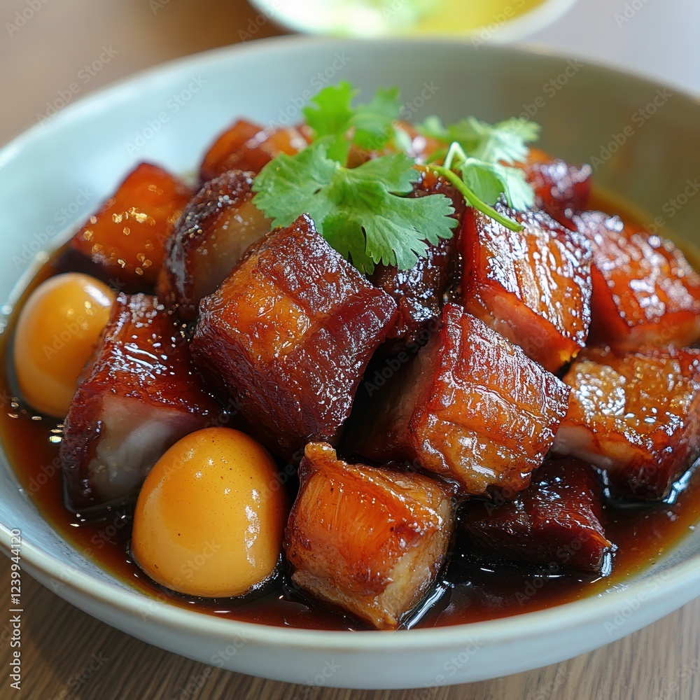 Delicious dish of pork and eggs in sauce. Delicious dish of pork and eggs in sauce.
