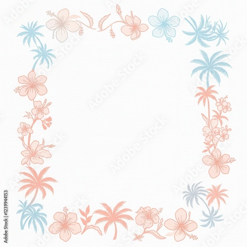 Wallpaper Mural Tropical Floral Border Illustration with Hibiscus and Palm Trees in Pastel Colors for Invitations and Stationery Design Torontodigital.ca