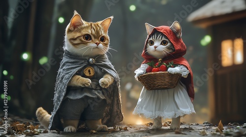 there are two cats dressed up as little red riding hoods