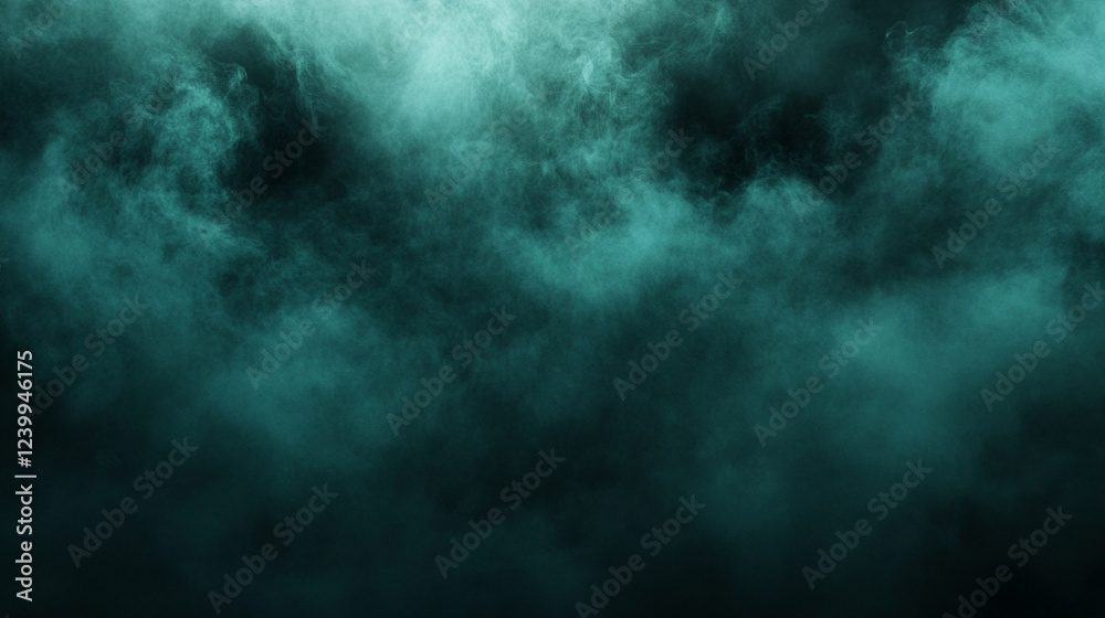 Fototapeta premium Dark green-blue grainy gradient background with a black backdrop, featuring a noise texture effect. Modern, wide banner format with blurred, empty space ideal for captions or webpage headers.