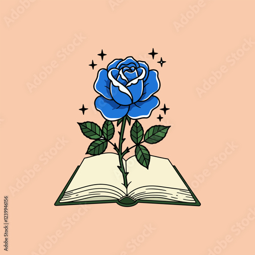 Blue Rose Emerging From Open Book Illustration