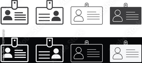 ID badge icons in different shades of grayscale. ID card vector icon.