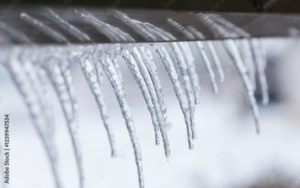 Icicles found under the eaves in the cold winter. Icicles found under the eaves in the cold winter.