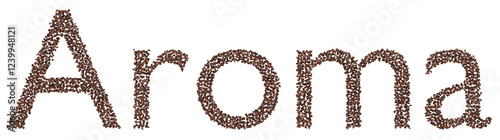 Aroma 3D Render Made with Coffee Beans on Transparent Background