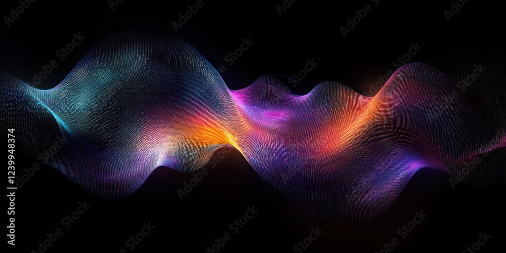 Fototapeta premium Abstract Fluid Wave Pattern with Neon Colors and Backlighting on Black Background