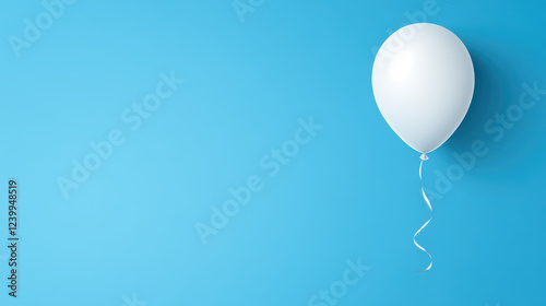 single white balloon floating against blue background, evoking joy