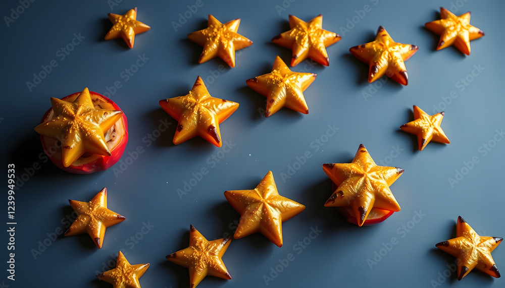 Obraz premium Baked or roasted apples with Christmas stars, low-poly. isolated with white shades