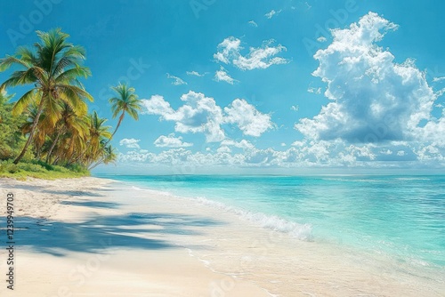 Tropical Beach Paradise Vacation Getaway Destination with Palm Trees and Turquoise Water Ideal for Honeymoon in Coral Reef Atoll