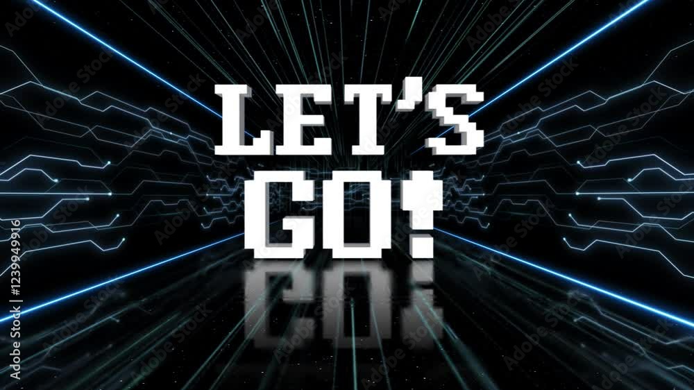 LET’S GO Text Animation in the Tech Room, on Alpha Channel, Loop

