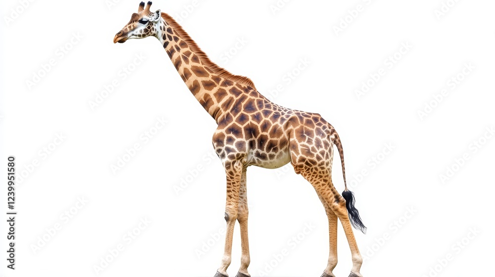 Fototapeta premium Giraffe standing on a white background isolated wallpaper background photo wild life concept day.