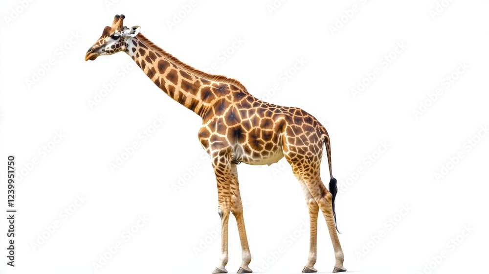 Naklejka premium Giraffe standing on a white background isolated wallpaper background photo wild life concept day.