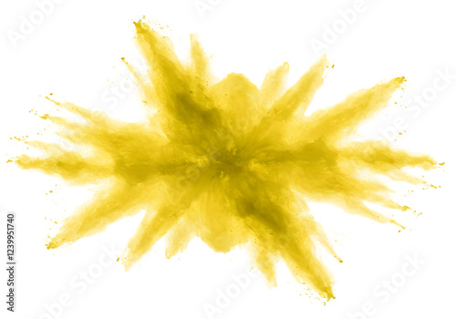 Yellow dust explosion isolated on transparent background
