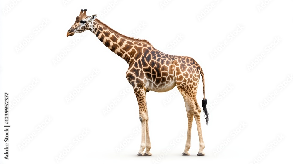 Fototapeta premium Giraffe standing on a white background isolated wallpaper background photo wild life concept day.