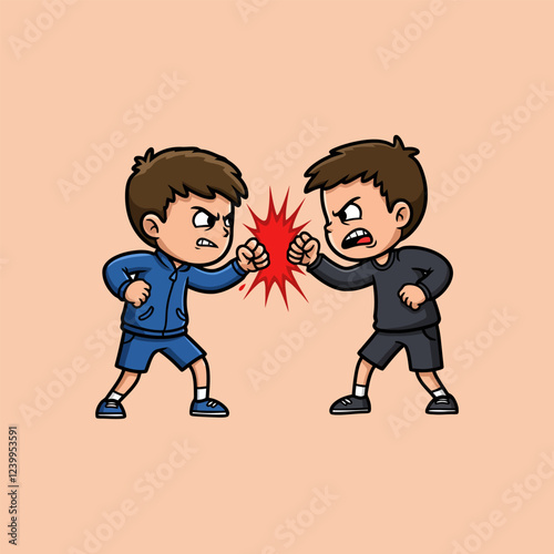 Angry Boys Fighting Cartoon Illustration