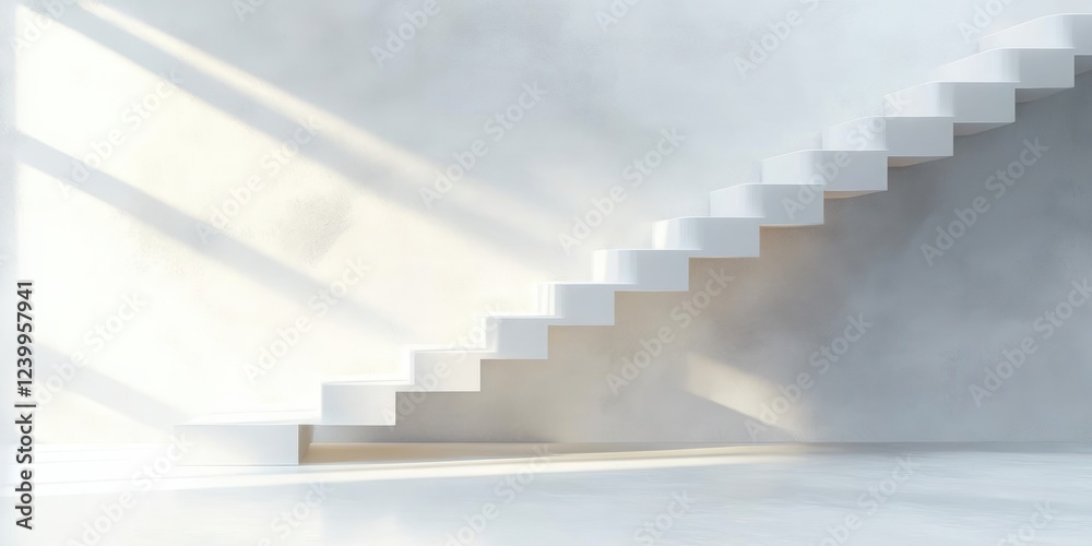 Obraz premium Staircase Success Steps in White Room for Business Growth and Achievement Motivation