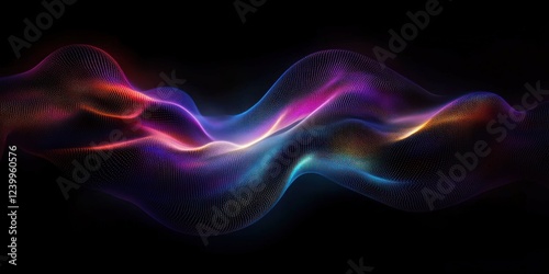 Vibrant Fluid Wave Pattern with Blue and Green Gradient Light on Black Background for AI and Science Concept