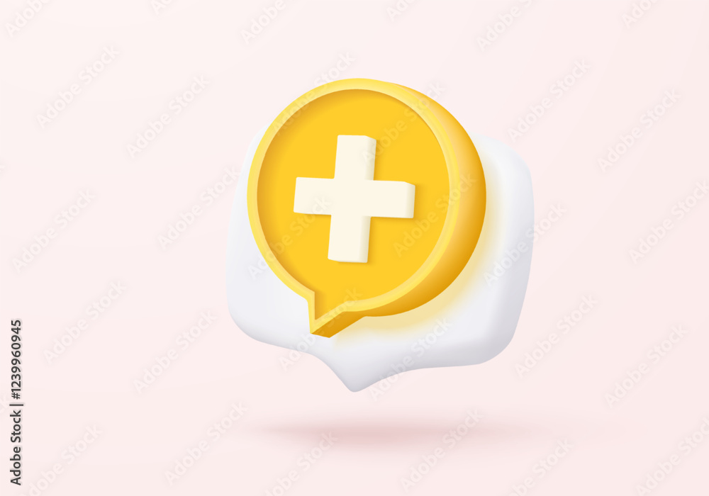 Obraz premium 3d plus icon on the white colours background. First aid and health care with pure medical. Medical symbol of emergency help. 3d math signs icon vector render illustration