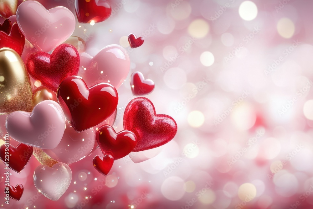 Red Pink Gold Hearts Valentine's Day Romantic Background Red Pink Gold Hearts Valentine's Day Romantic Background