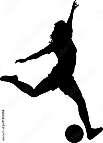 A woman soccer player kicking silhouette isolated on a transparent background vector graphic