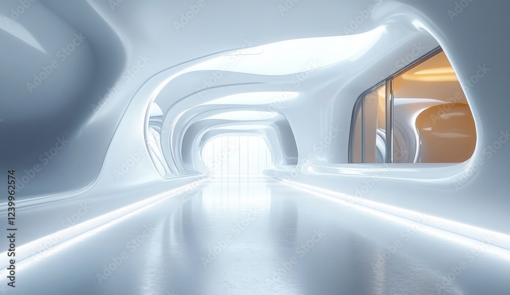 Minimalist Futuristic Interior Design with Smooth White Surfaces and Glowing Lines Minimalist Futuristic Interior Design with Smooth White Surfaces and Glowing Lines