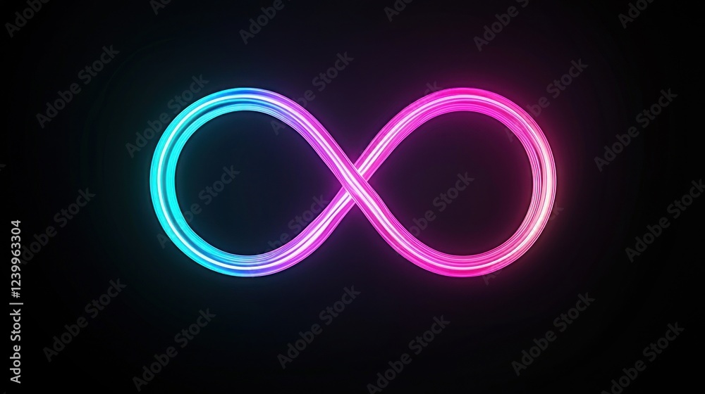 Fototapeta premium Glowing Pink Blue Neon Infinity Symbol on Black Background