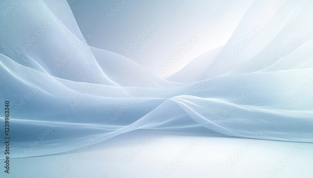 Fototapeta premium Minimalist Abstract Landscape Soft Flowing Lines Gradient Blue White Serene Illumination Depth