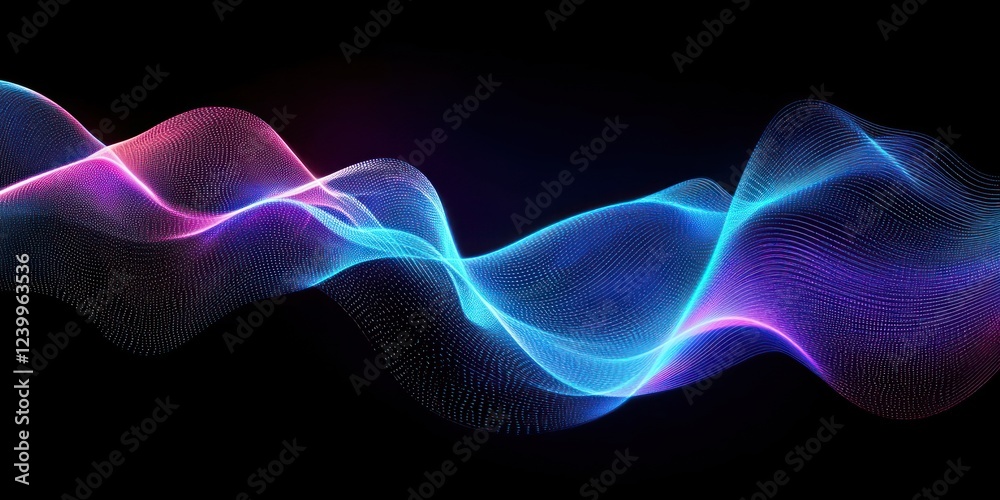 Obraz premium Abstract Wavy Light Lines in Neon Blue and Purple for AI Technology Digital Communication Science Music