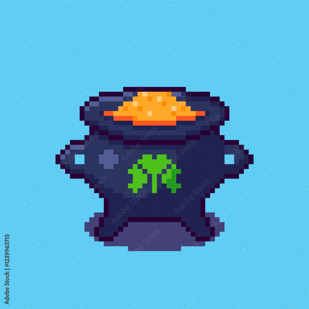 Fototapeta premium Pixel art Pot with Clover for St Patrick’s Day game asset design