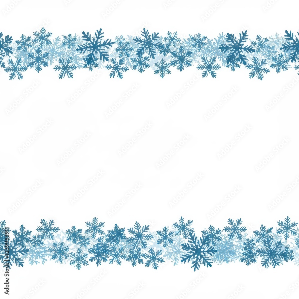 Winter Snowflake Border Illustration for Holiday Designs and Festive Invitations with Blue Snowflakes Winter Snowflake Border Illustration for Holiday Designs and Festive Invitations with Blue Snowflakes