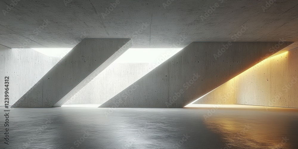 Fototapeta premium Minimalist modern concrete space with large angular shapes soft lighting and empty background showcasing industrial architecture