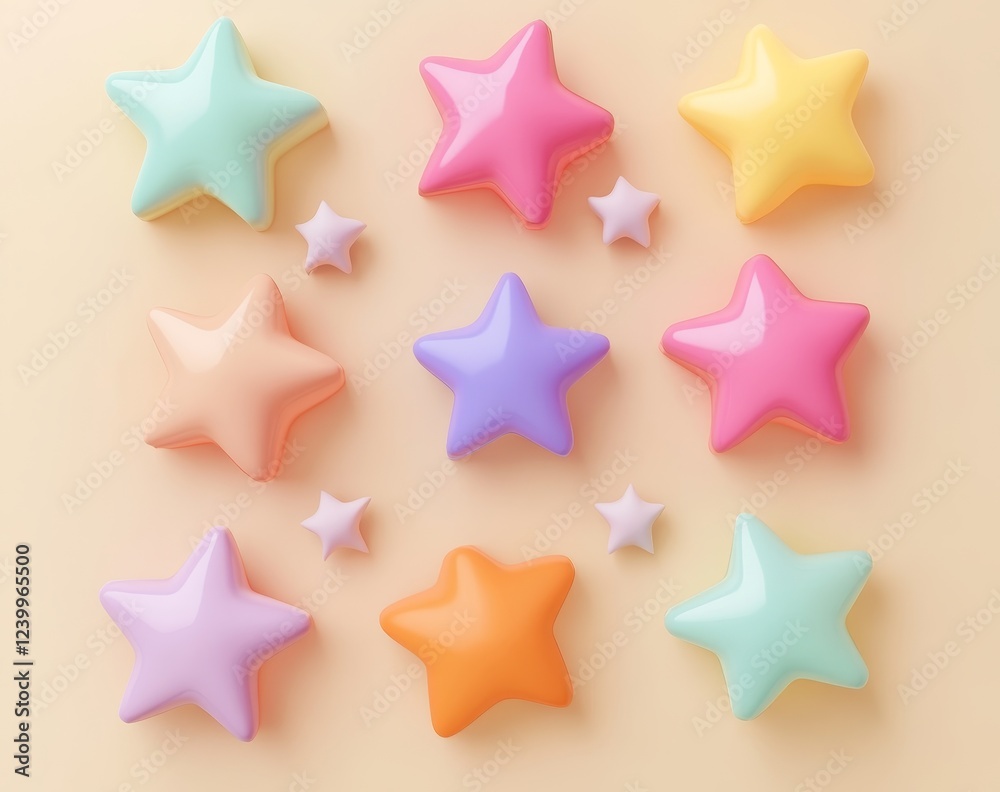 Pastel stars arranged on a beige background. Pastel stars arranged on a beige background.