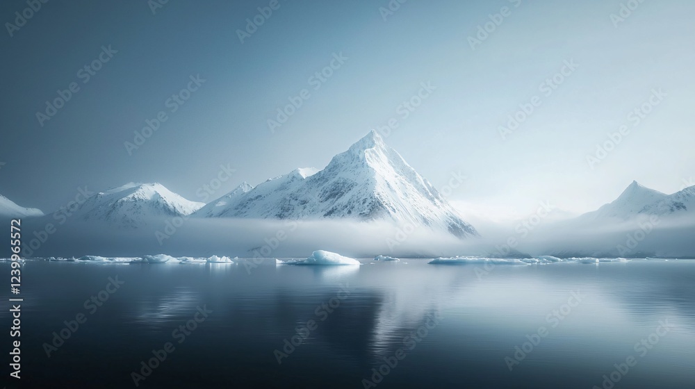 Fototapeta premium Robotic Drone Mapping Glowing Icebergs in Arctic Landscape Aerial Photography Serene Environment