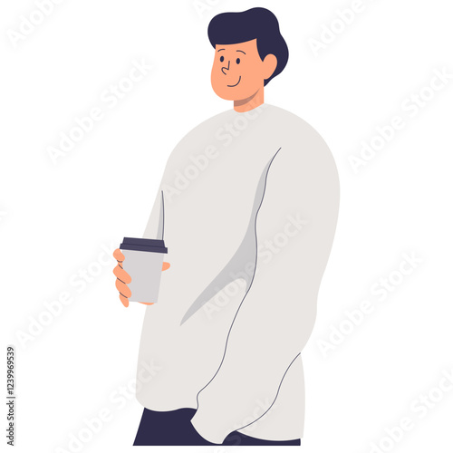 People Holding Hot Drink. Vector Illustration in Cartoon Design.